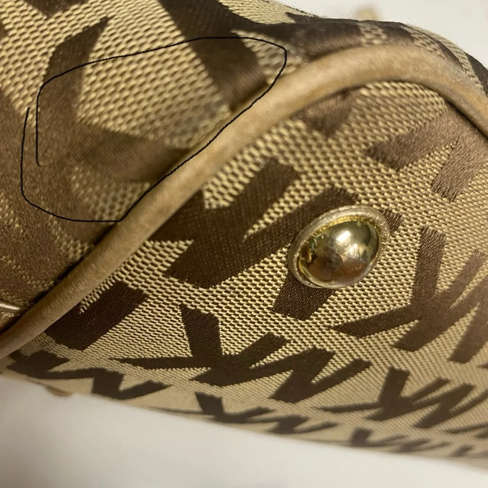 Michael Kors Brown and Gold Tote Bag with Signature MK Design - Picture 16 of 16